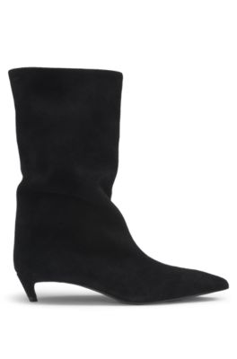 Kitten-heel tubo boots in suede, Black