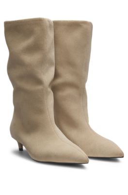 Kitten-heel tubo boots in suede, Light Beige