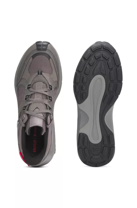 Trainers in faux suede and textured canvas