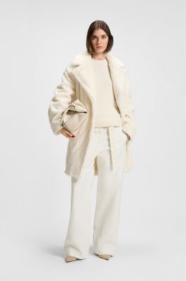 Teddy coat with adjustable collar, White