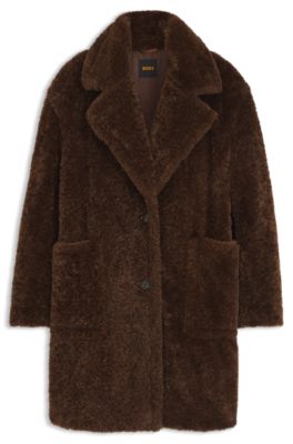 Abrigo de peluche con cuello ajustable, Marr&oacute;n