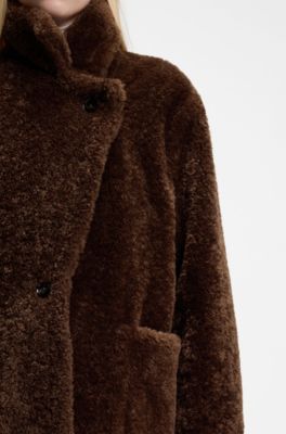 Abrigo de peluche con cuello ajustable, Marr&oacute;n