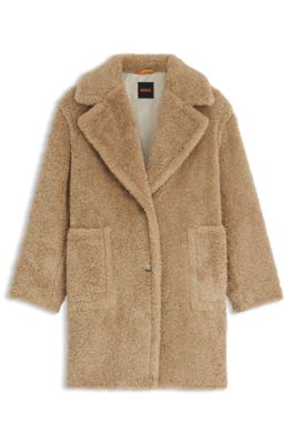 Abrigo de peluche con cuello ajustable, Marr&oacute;n