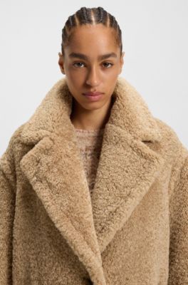 Abrigo de peluche con cuello ajustable, Marr&oacute;n