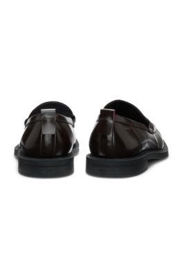 Mocasines de piel con ribete de antifaz, Marr&oacute;n oscuro