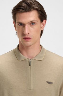 BOSS x ASTON MARTIN polo shirt with nubuck logo, Khaki