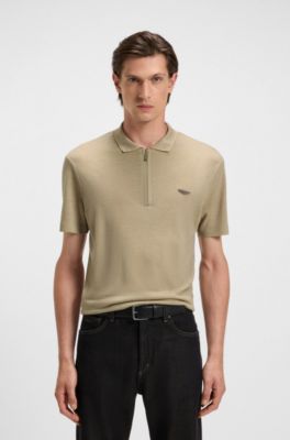 BOSS x ASTON MARTIN polo shirt with nubuck logo, Khaki