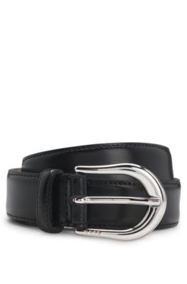 Rounded-buckle belt in Italian leather, Black