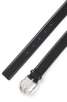 Rounded-buckle belt in Italian leather, Black
