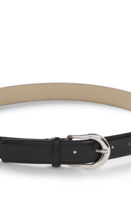 Rounded-buckle belt in Italian leather, Black