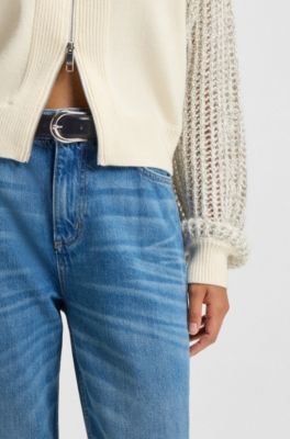 Rounded-buckle belt in Italian leather, Black