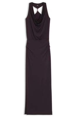 Vestido con cuello en cascada y detalle met&aacute;lico en la espalda, Luz p&uacute;rpura