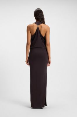 Vestido con cuello en cascada y detalle met&aacute;lico en la espalda, Luz p&uacute;rpura