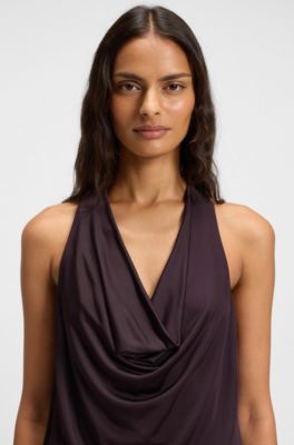 Vestido con cuello en cascada y detalle met&aacute;lico en la espalda, Luz p&uacute;rpura