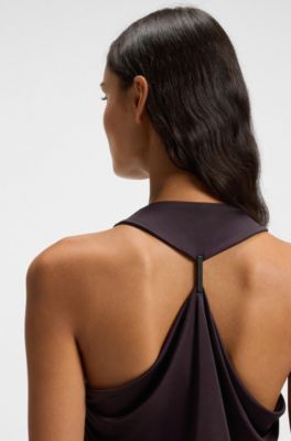 Vestido con cuello en cascada y detalle met&aacute;lico en la espalda, Luz p&uacute;rpura