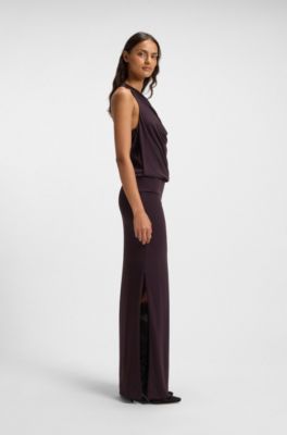 Cowl-neck dress with rear metal detail, Light Purple