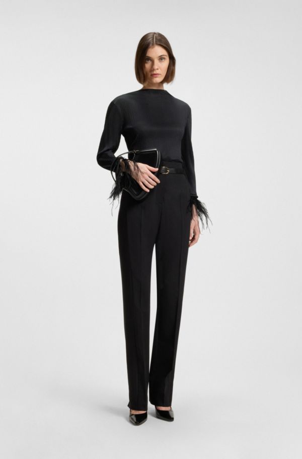 Plisse top with detachable feather cuff trims - image 2