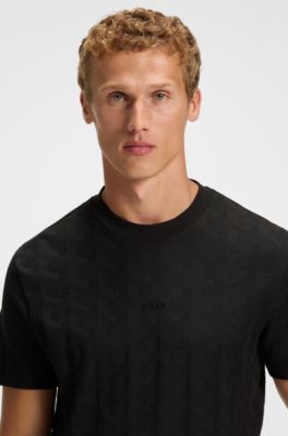 T-shirt en coton &agrave; motif jacquard, Noir