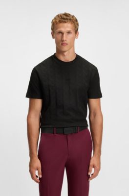 Jacquard-pattern T-shirt in cotton, Black