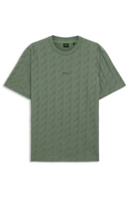 T-shirt en coton &agrave; motif jacquard, Chaux