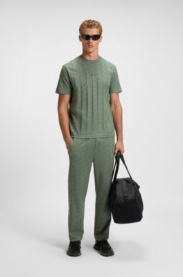 Jacquard-pattern T-shirt in cotton, Light Green
