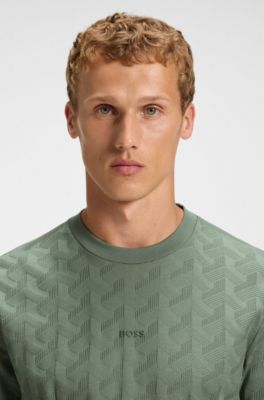 T-shirt en coton &agrave; motif jacquard, Chaux