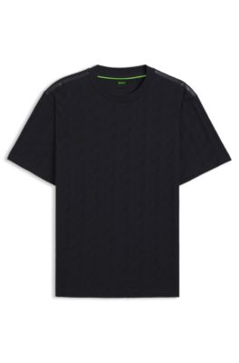 T-shirt en coton &agrave; motif jacquard, Bleu fonc&eacute;