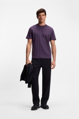 T-shirt en coton &agrave; motif jacquard, Lilas