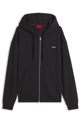 Sudadera de algod&oacute;n con capucha y cremallera, Negro