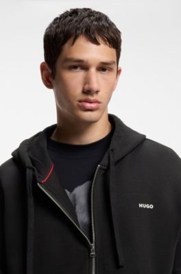 Cotton-terry zip-up hoodie with logo print, Black