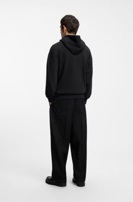 Sudadera de algod&oacute;n con capucha y cremallera, Negro