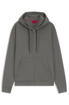Sweat &agrave; capuche zipp&eacute; en molleton de coton avec logo imprim&eacute;, Gris sombre