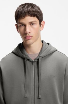 Cotton-terry zip-up hoodie with logo print, Dark Grey