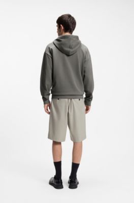 Sweat &agrave; capuche zipp&eacute; en molleton de coton avec logo imprim&eacute;, Gris sombre