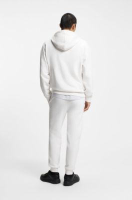 Sudadera de felpa de algod&oacute;n con capucha, cremallera y logo estampado, Blanco