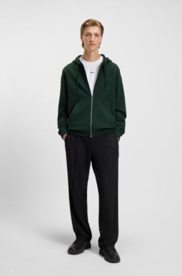 Cotton-terry zip-up hoodie with logo print, Light Green