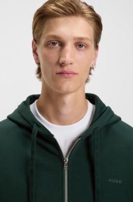 Cotton-terry zip-up hoodie with logo print, Light Green
