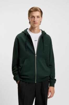 Cotton-terry zip-up hoodie with logo print, Light Green