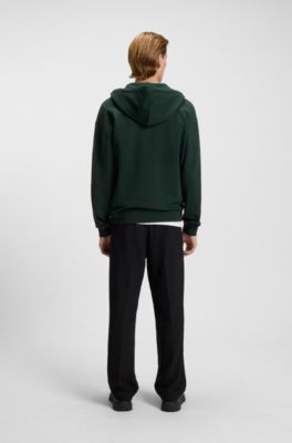 Cotton-terry zip-up hoodie with logo print, Light Green