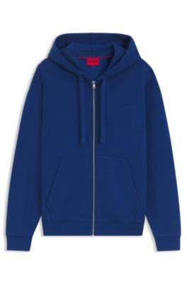 Sudadera de felpa de algod&oacute;n con capucha, cremallera y logo estampado, Celeste