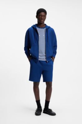 Sudadera de felpa de algod&oacute;n con capucha, cremallera y logo estampado, Celeste