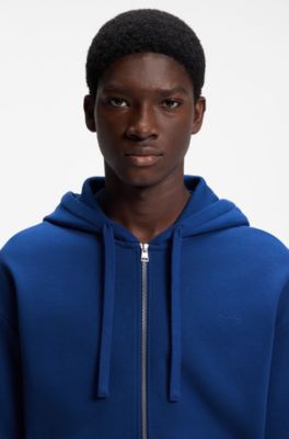 Sudadera de felpa de algod&oacute;n con capucha, cremallera y logo estampado, Celeste