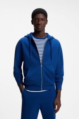 Sudadera de felpa de algod&oacute;n con capucha, cremallera y logo estampado, Celeste