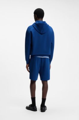 Sudadera de felpa de algod&oacute;n con capucha, cremallera y logo estampado, Celeste
