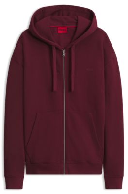 Cotton-terry zip-up hoodie with logo print, Dark pink