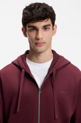 Cotton-terry zip-up hoodie with logo print, Dark pink