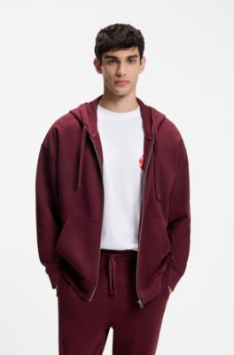 Cotton-terry zip-up hoodie with logo print, Dark pink