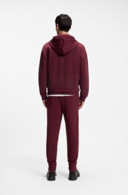 Cotton-terry zip-up hoodie with logo print, Dark pink