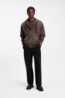 Cotton-terry zip-up hoodie with logo print, Brown