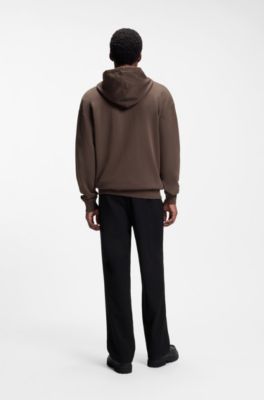 Cotton-terry zip-up hoodie with logo print, Brown